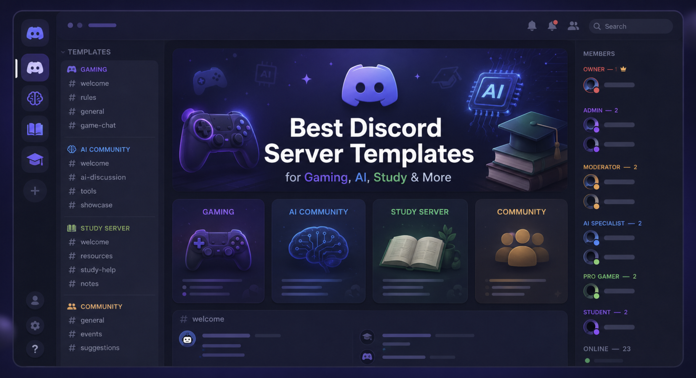 Best Discord Server Templates for Gaming, AI, Study & More