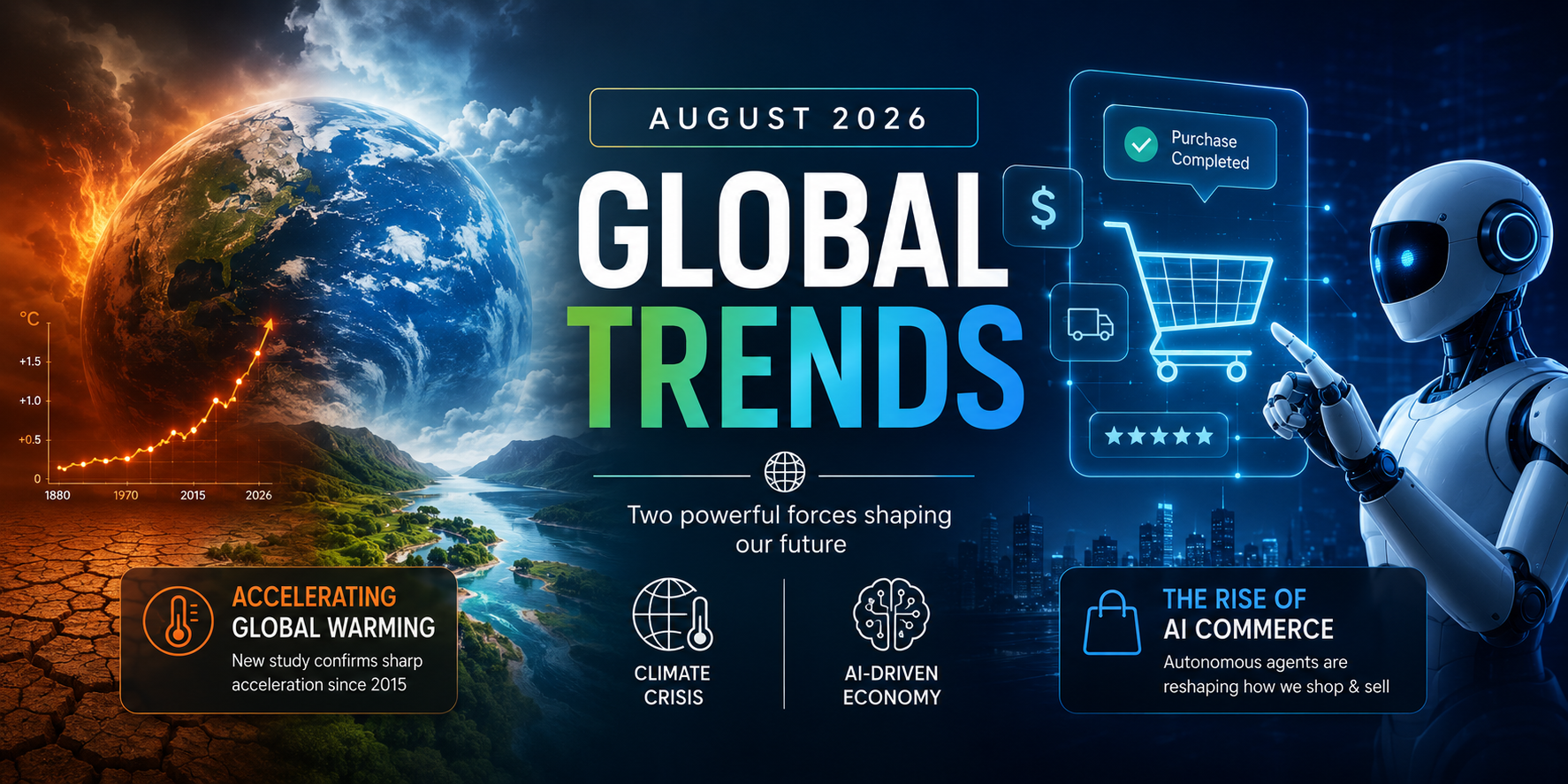 August 2026 Global Trends: Climate Warnings and the Rise of AI Commerce